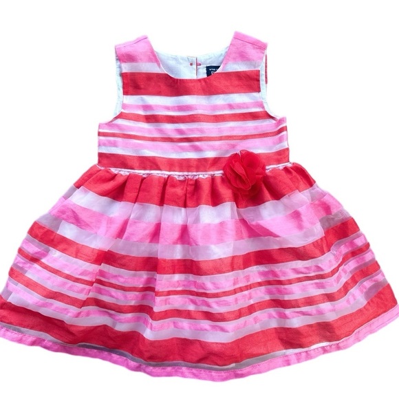 Children’s Place  12-18M Girls Red/Pink Striped Party Dress - Picture 1 of 5